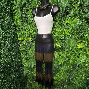 Women Pants‎ Small Blue Gold Black All Over Sequin Flare Leg Stretch 1579